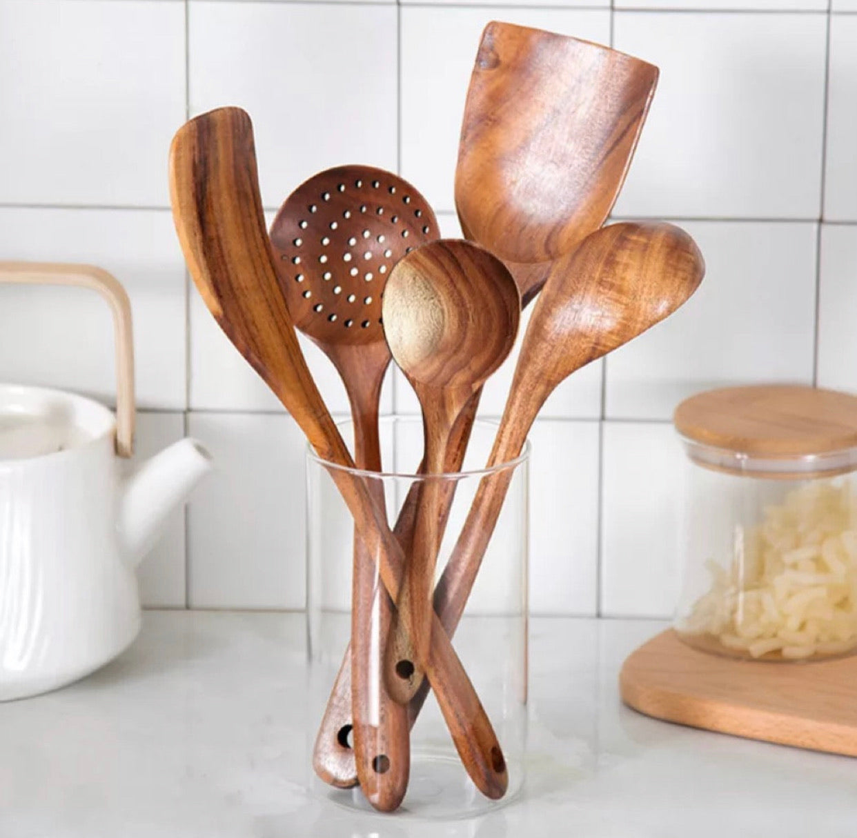 4-Piece Teak Wood Spoon Set for Cooking, Non-stick Guinea