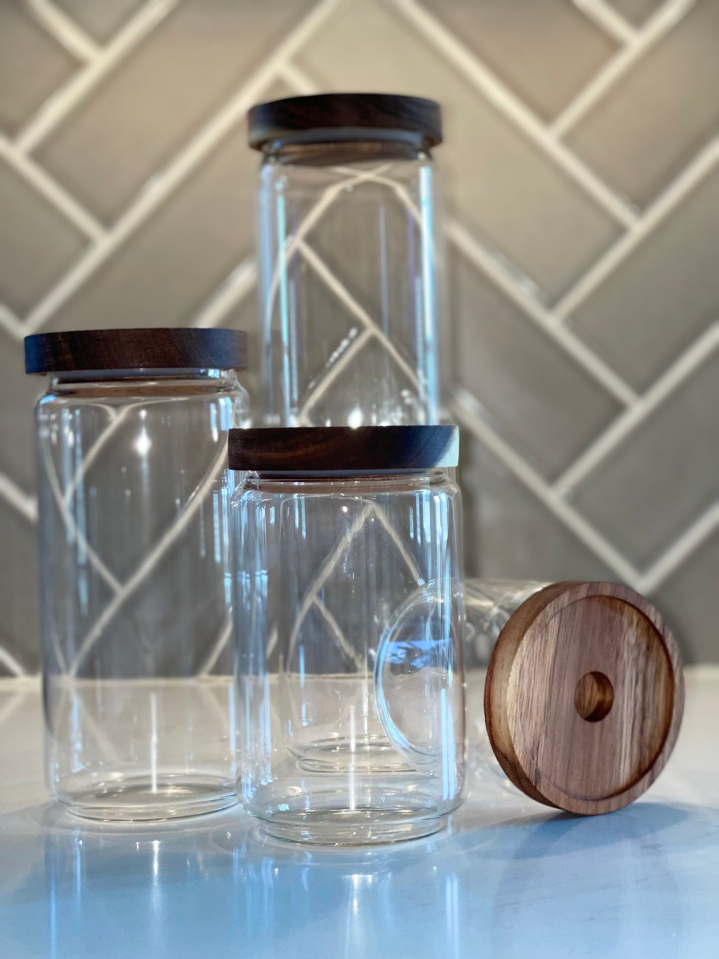 Acacia Wood Lid Canister Set (4)