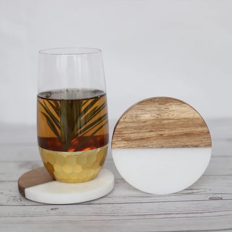 Marble & Wood Coasters (Set Of 4)