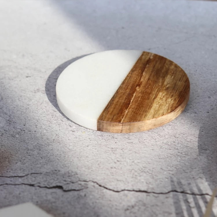 Marble & Wood Coasters (Set Of 4)